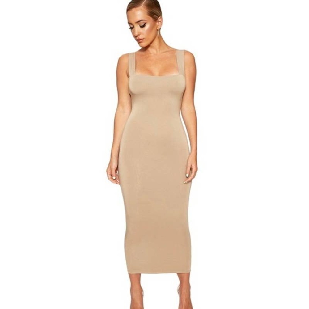 NAKED WARDROBE Figure It Out Midi Dress Nude S